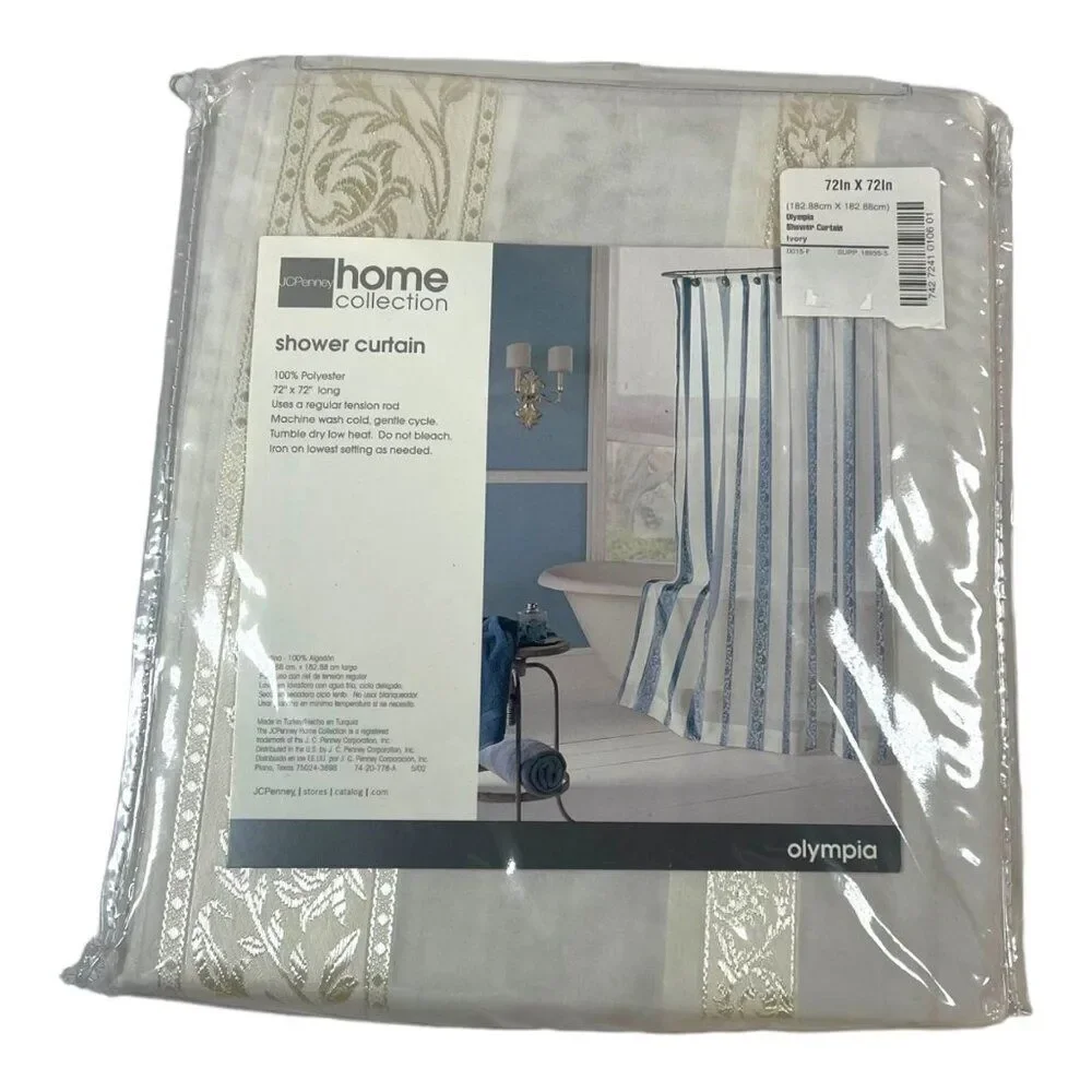 JCPenney Olympia Ivory Gold Trim Hollywood Regency Shower Curtain 72in X 72in